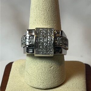 Silver-Tone Pavé CZ Statement Ring - Square Cluster